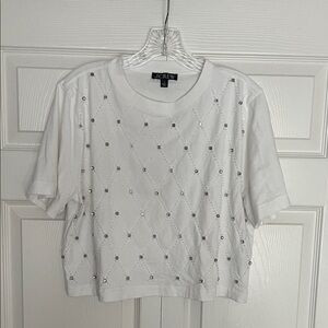 J. Crew White Embellished Crop Top